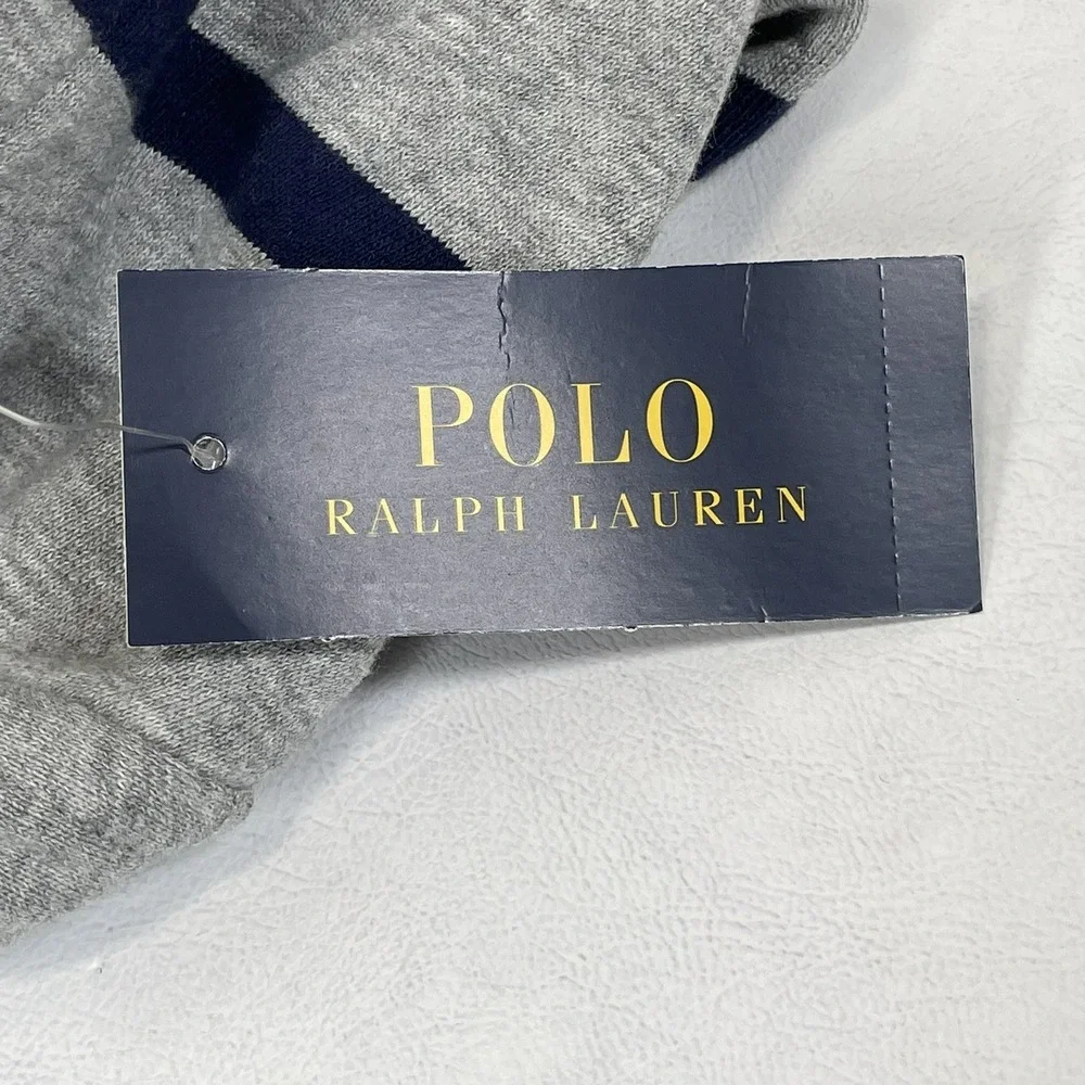 Ralph Lauren Gray Striped Hoodie with Navy Stripes and Red Pony